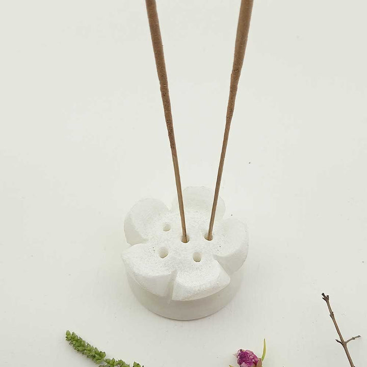 Handmade White Aaka Artistic Marble Incense Stick Holder | Set of 2