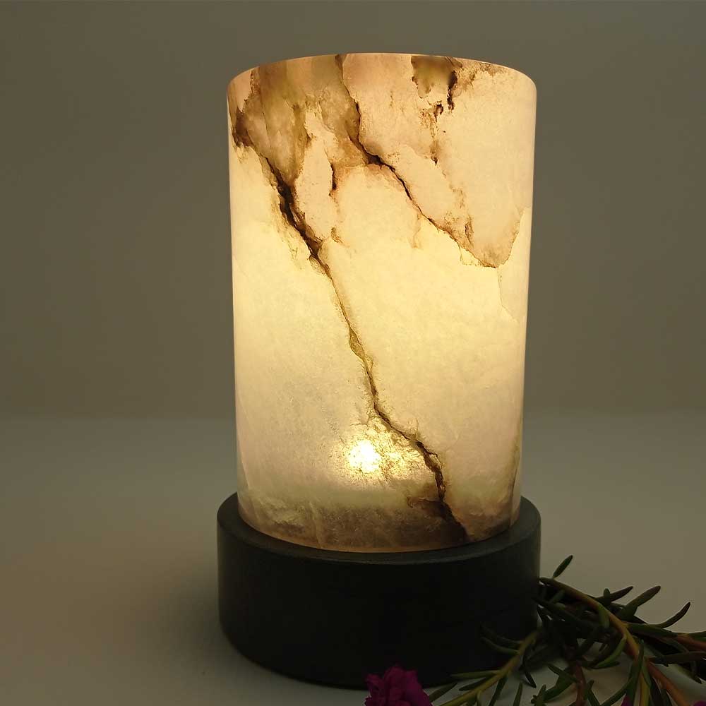 Handmade White Buhjah Alabaster Table Lamp