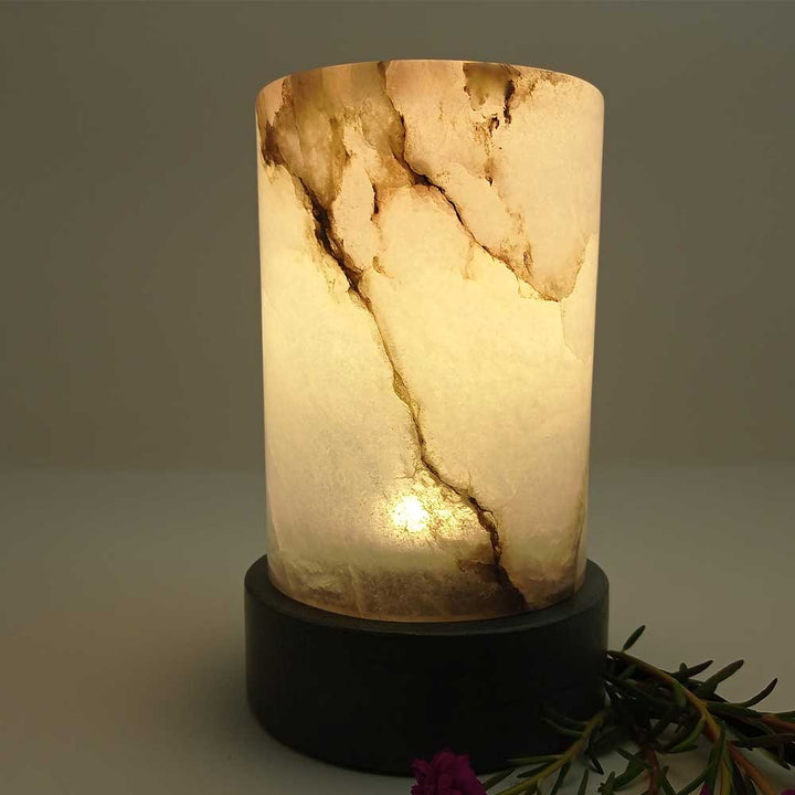 Handmade White Buhjah Alabaster Table Lamp