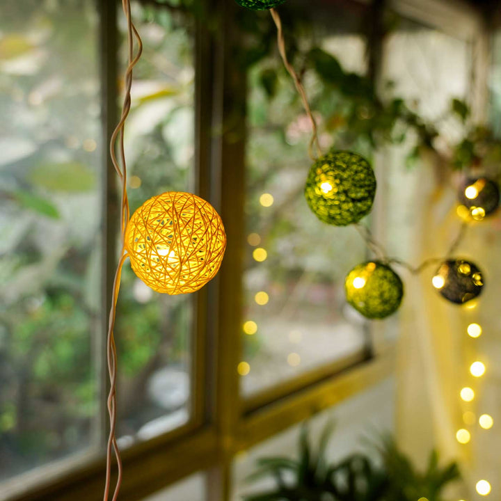 Handcrafted Yarn Spherical Fairy Light Hangings -  Multicolour