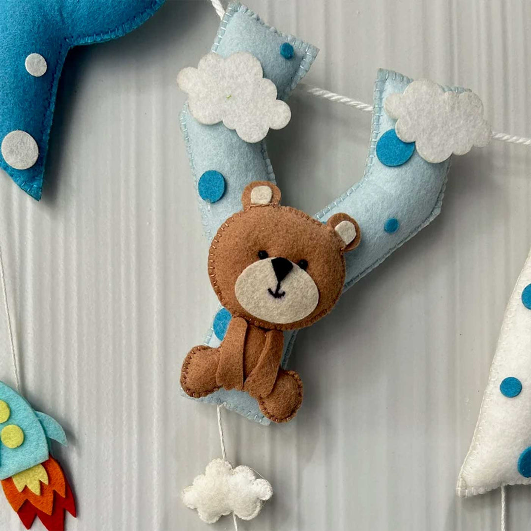 Personalized Teddy On A Plane Name Bunting Garland Felt Bunting / Garland For Kids