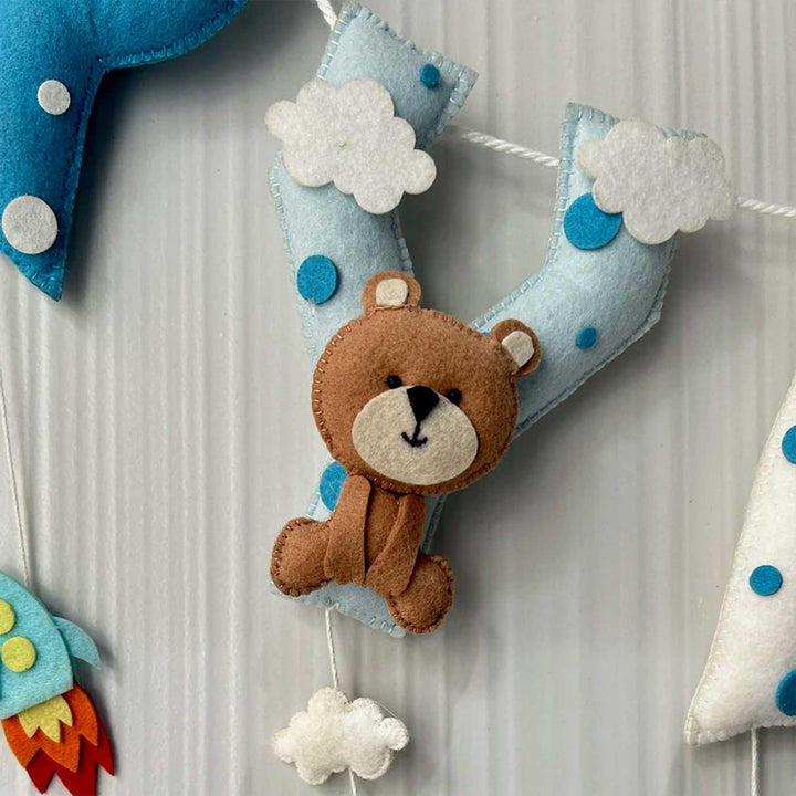 Personalized Teddy On A Plane Name Bunting Garland Felt Bunting / Garland For Kids