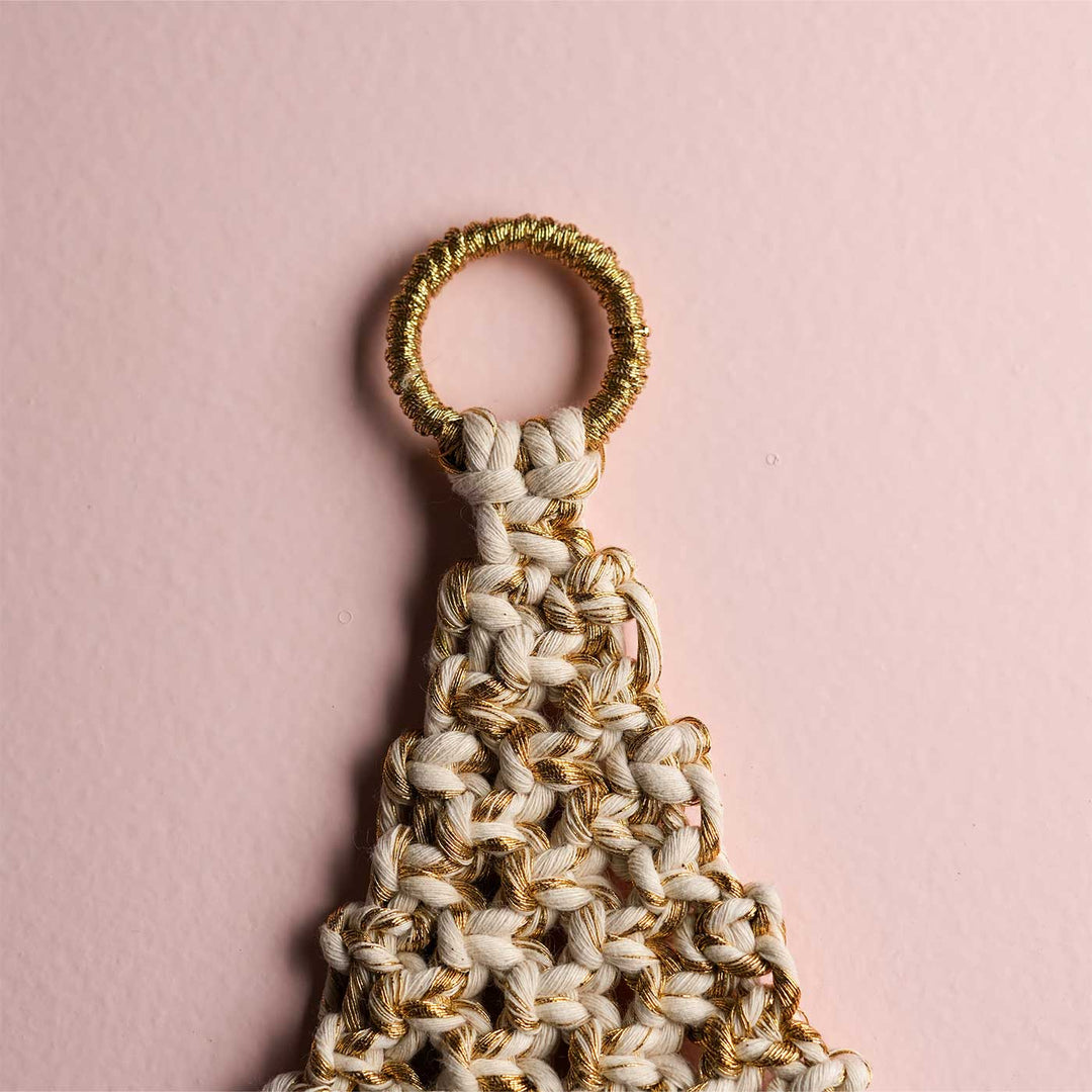 Handmade White & Gold Tree Macrame Ornament For Christmas Tree Decoration