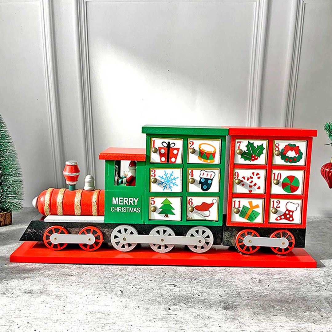 Train Shape Advent Calendar Wooden Decor For Christmas Table Decoration