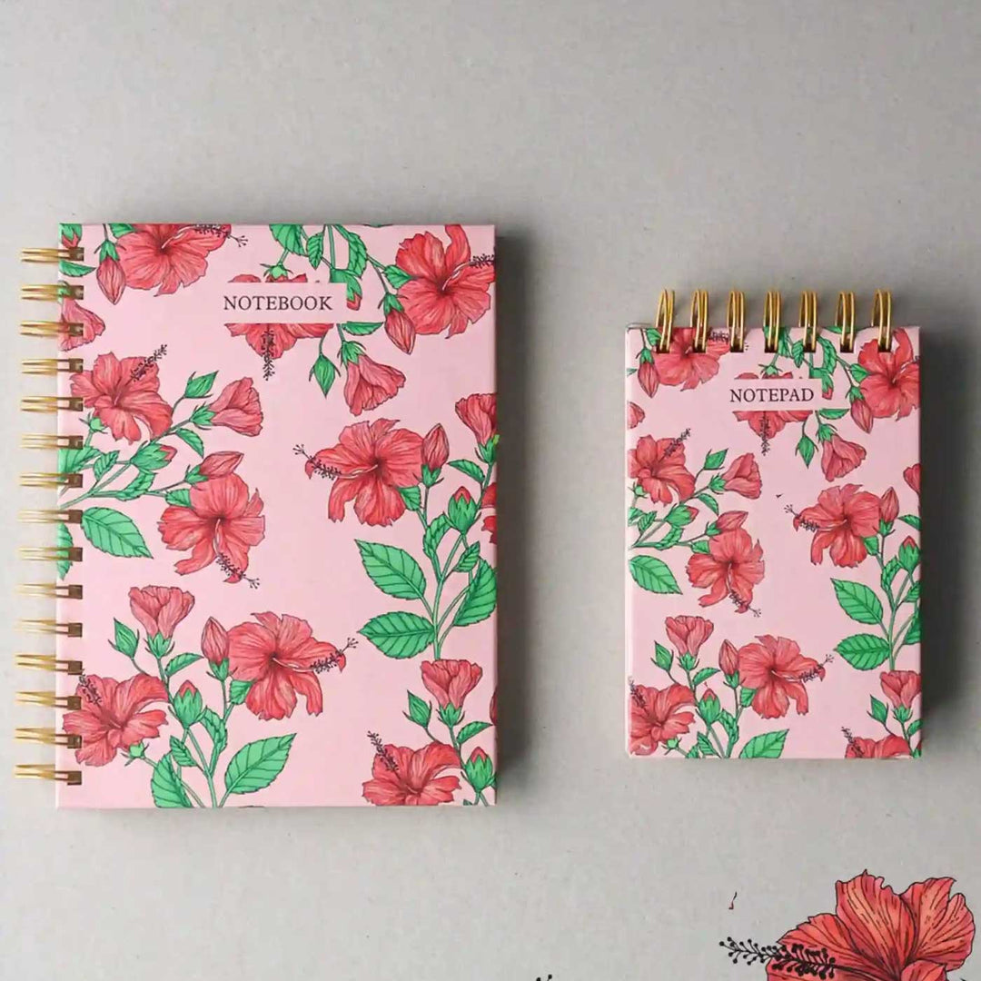 Handmade Gudhal Pink Spiral Notebook and Notepad Set | 80 Pages