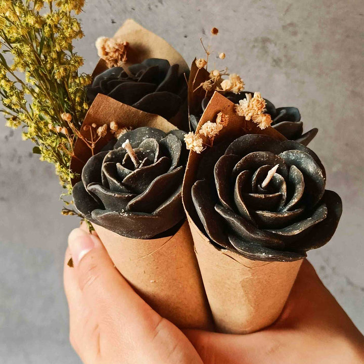 Black Rose Flower Bouquet Wax Candle