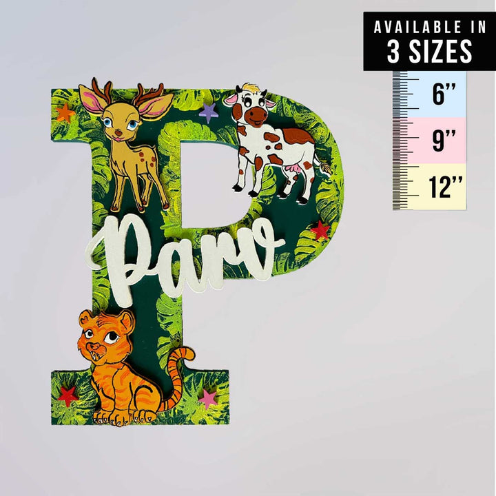 Personalized Hand-painted Jungle Animal MDF Wood Monogram With 3D Letters