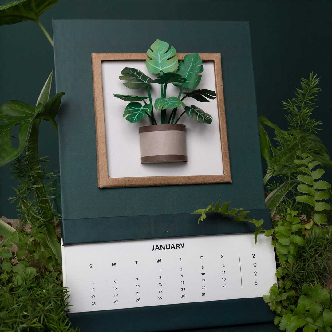 Handmade 3D Monstera Plant 2025 Desk Calendar