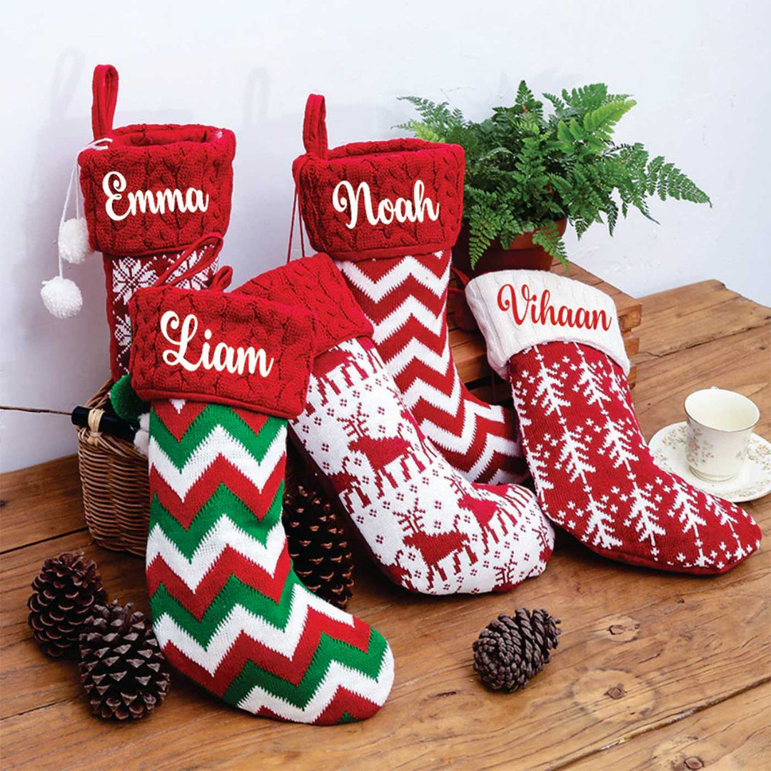 Personalized Holiday Chevron Cheer Knitted Cotton Stockings For Christmas Decoration