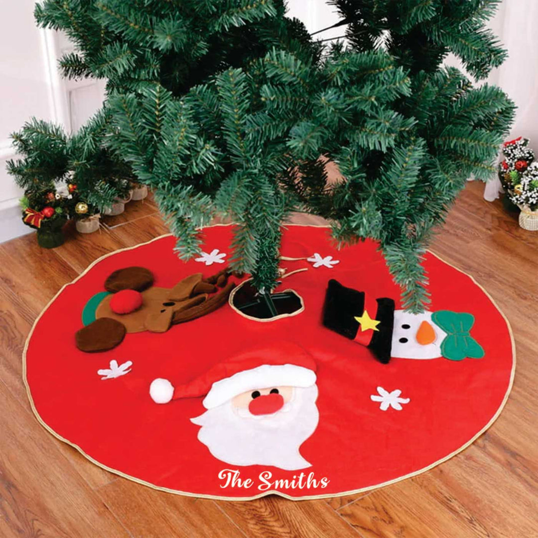 Personalized Santa & Friends Felt Tree Skirt For Christmas Tree Decoration