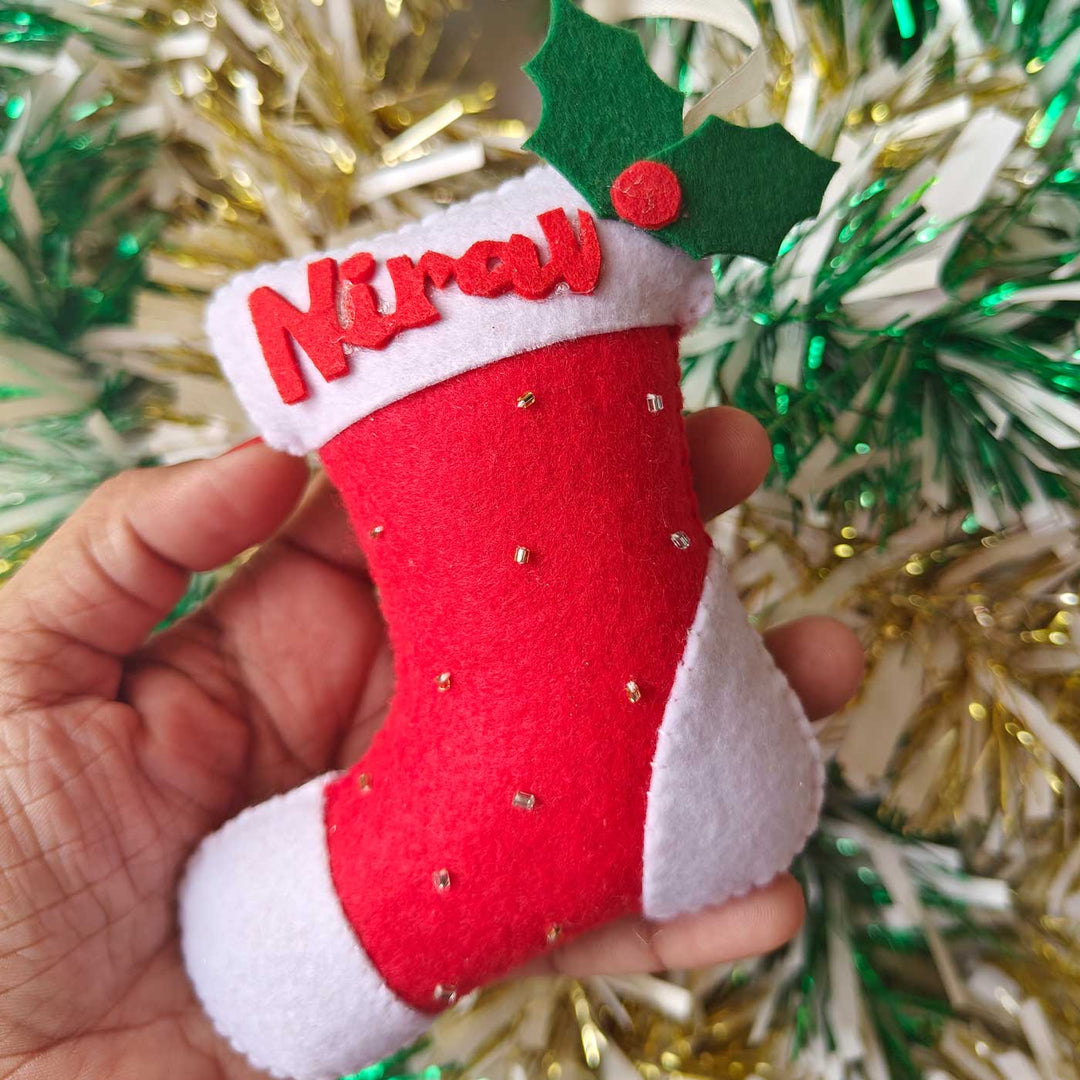 Personalized Sock & Glove Stocking Felt Ornaments For Christmas Tree Decoration | Set Of 2