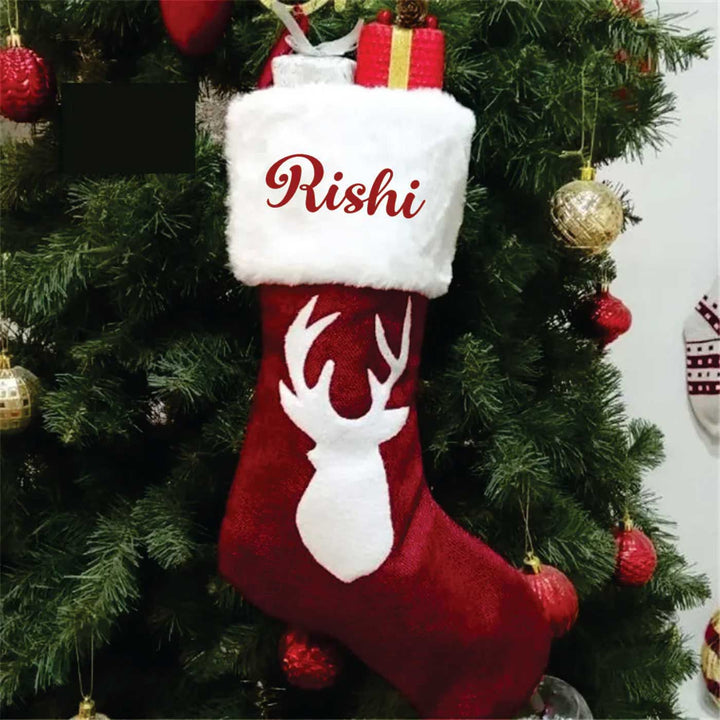 Personalized Reindeer Furry Band Velvet & Fur Stockings For Christmas Decoration