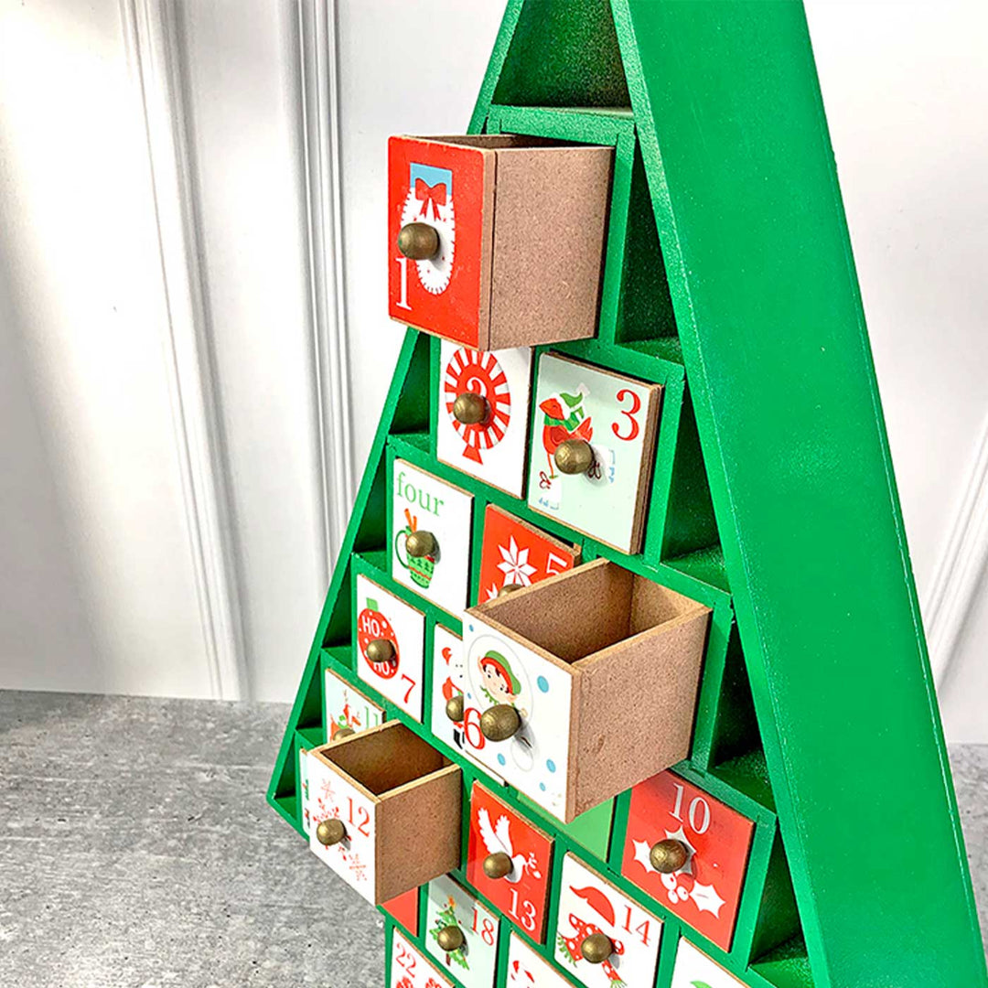 24 Days Wooden Green Tree Shape Advent Calendar | Secret Santa Gift Ideas