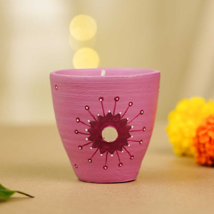 Hand-Painted Scented Pink Terracotta Candle