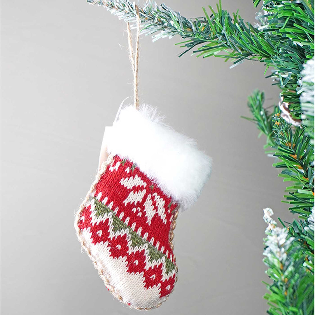 Handmade Red Knitted Snowflakes Themed Ornaments For Christmas Tree Decoration | Set Of 6