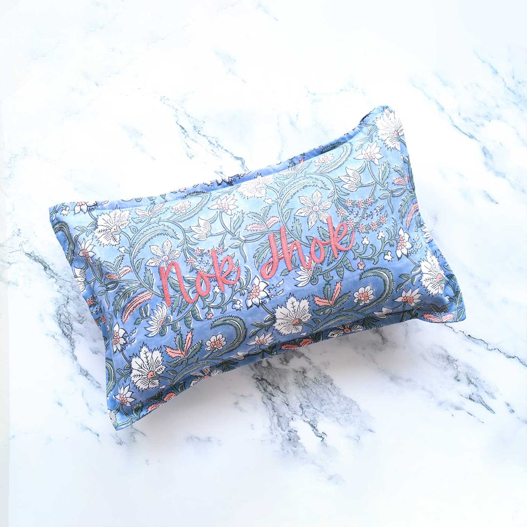 Personalized Block Printed Cotton Blue Pillow Cover