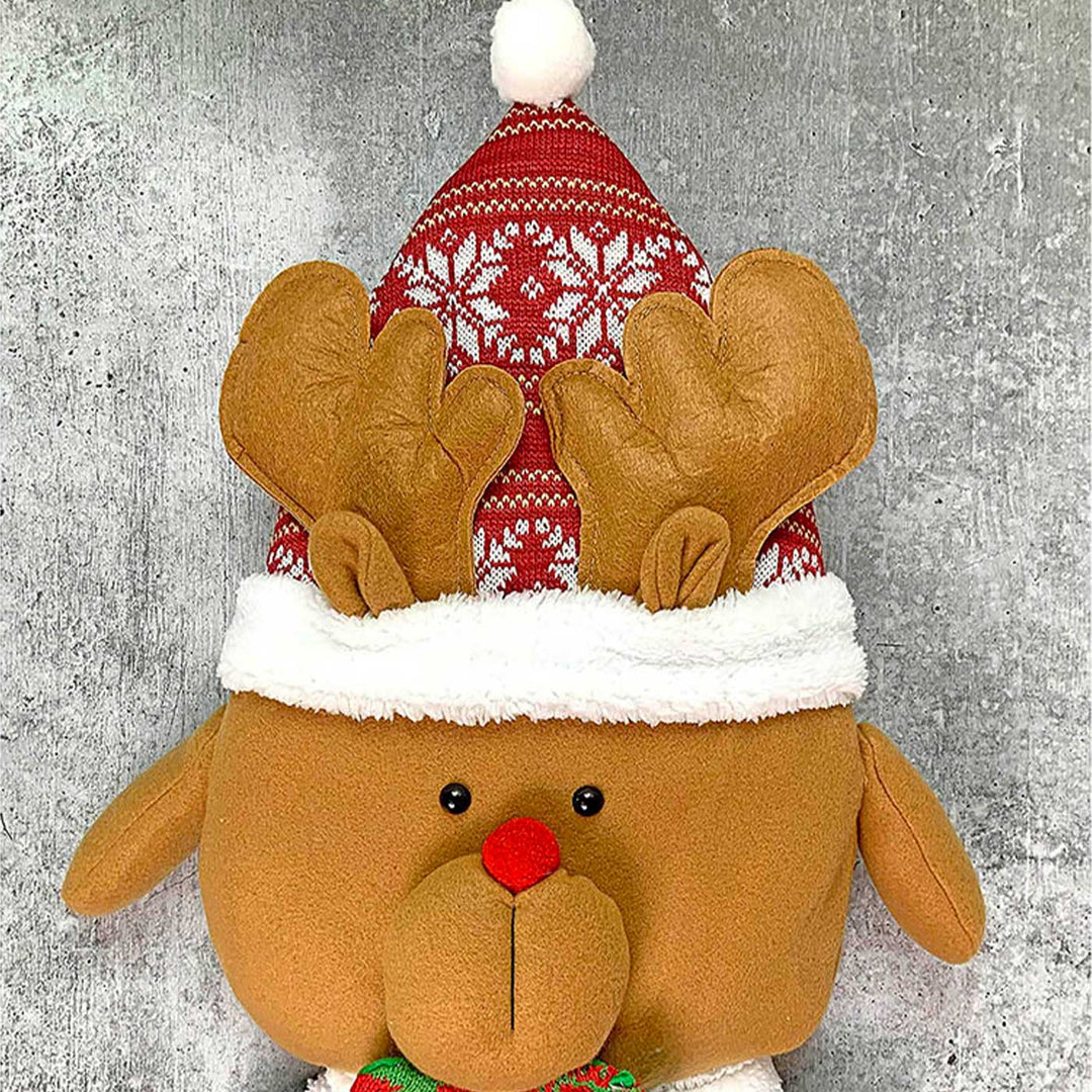 Fluffy Reindeer Christmas Themed Woolen Pillow For Christmas Decoration