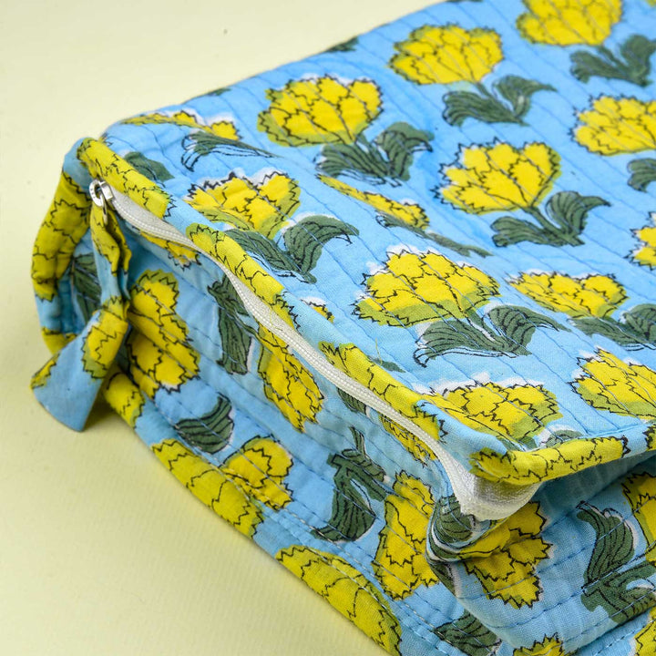 Block Printed Sunshine Bloom Cotton Jewellery & Travel Pouch