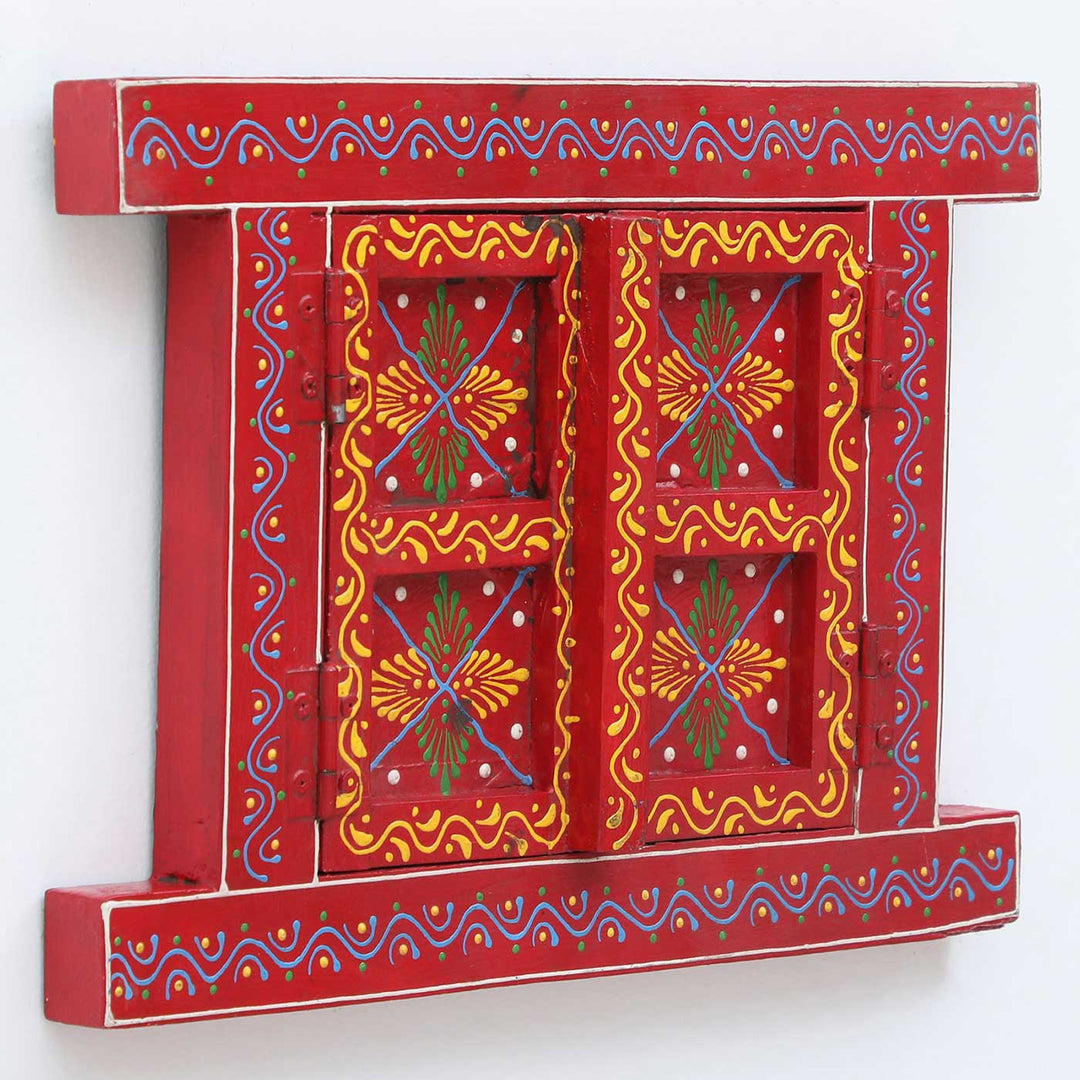 Handmade Decorative Red Wooden Window Wall Decor