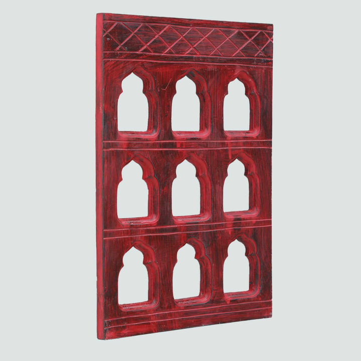 Handmade Traditional 9 Mehrab Jharokha Red Wooden Jharokha