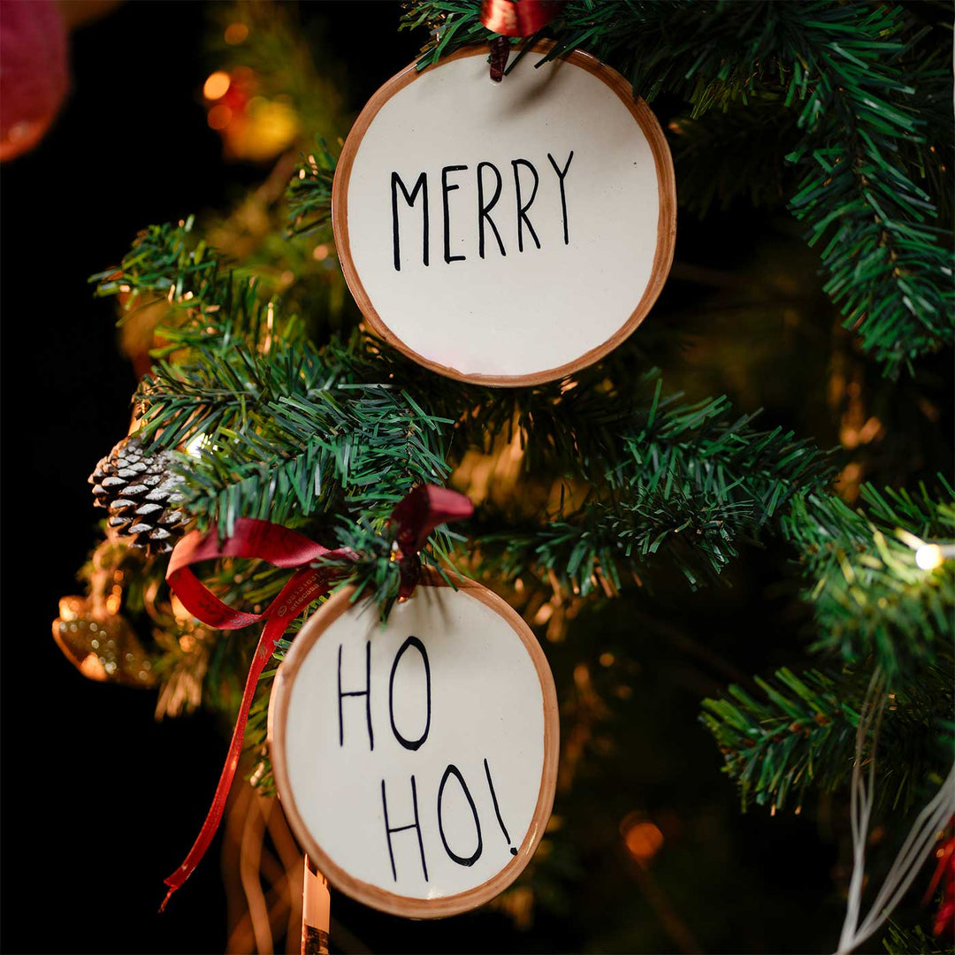 Ho Ho And Merry Festive Ceramic Ornaments For Christmas Tree Decoration