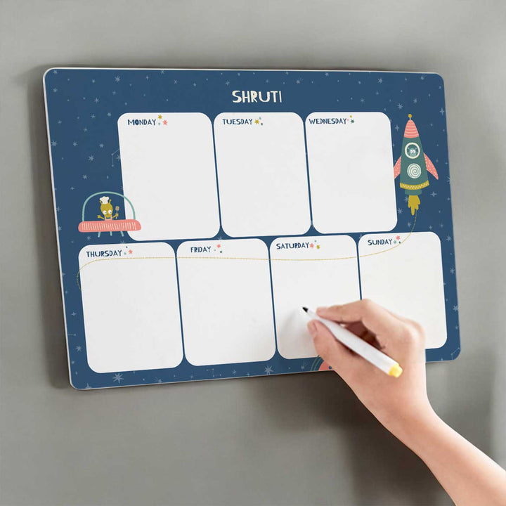 Personalized Space Explorer Theme Wooden Meal Planner