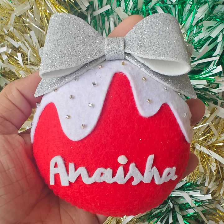 Personalized Ball With Bow Felt Ornament For Christmas Tree Decoration