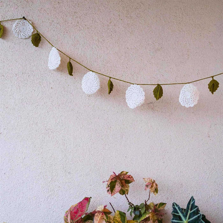 Handmade Crochet White Flower Boho Cotton Bunting