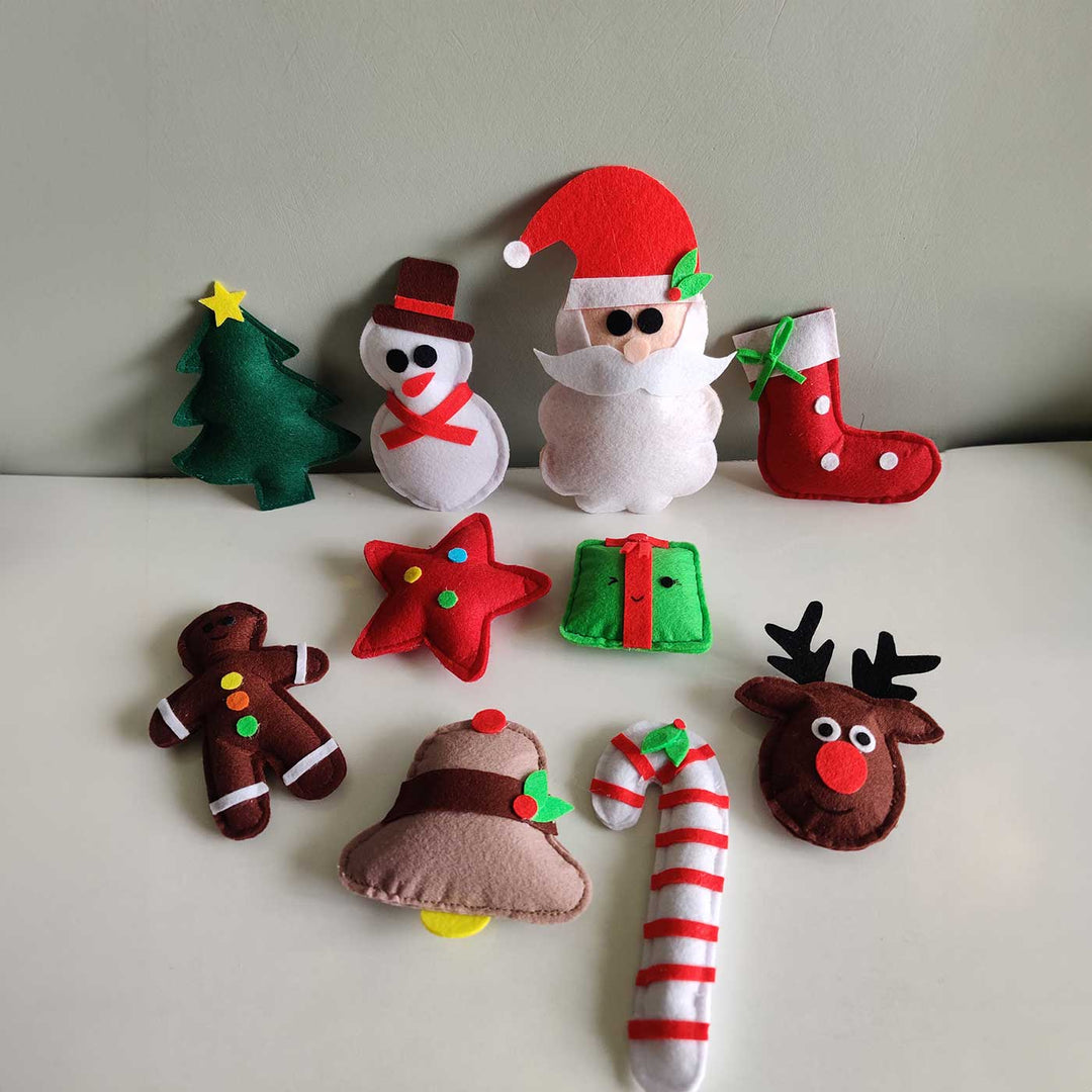 Handmade Fluffy Felt Ornaments For Christmas Tree Decoration | Set Of 10