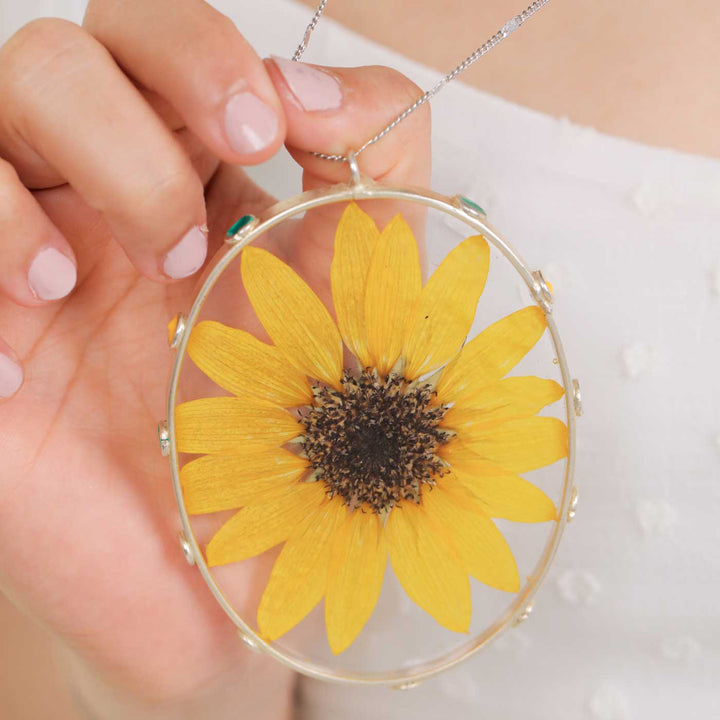 Handmade Preserved Sunflower Statement Brass Necklace