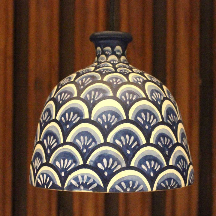 Handmade Blue Bird Design Terracotta Hanging Lamp