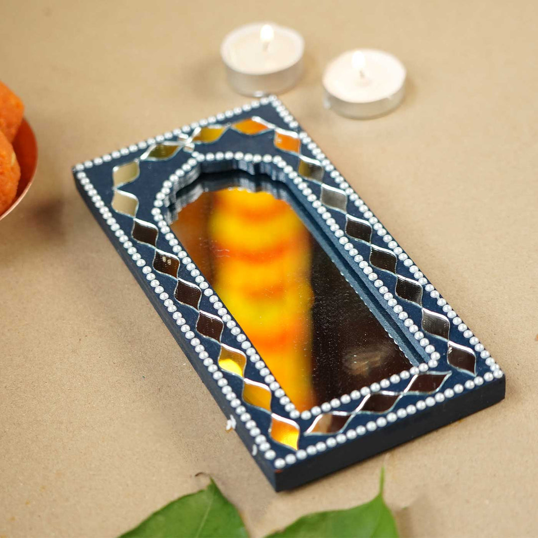 Handmade Dark Blue MDF Jharokha Mirror