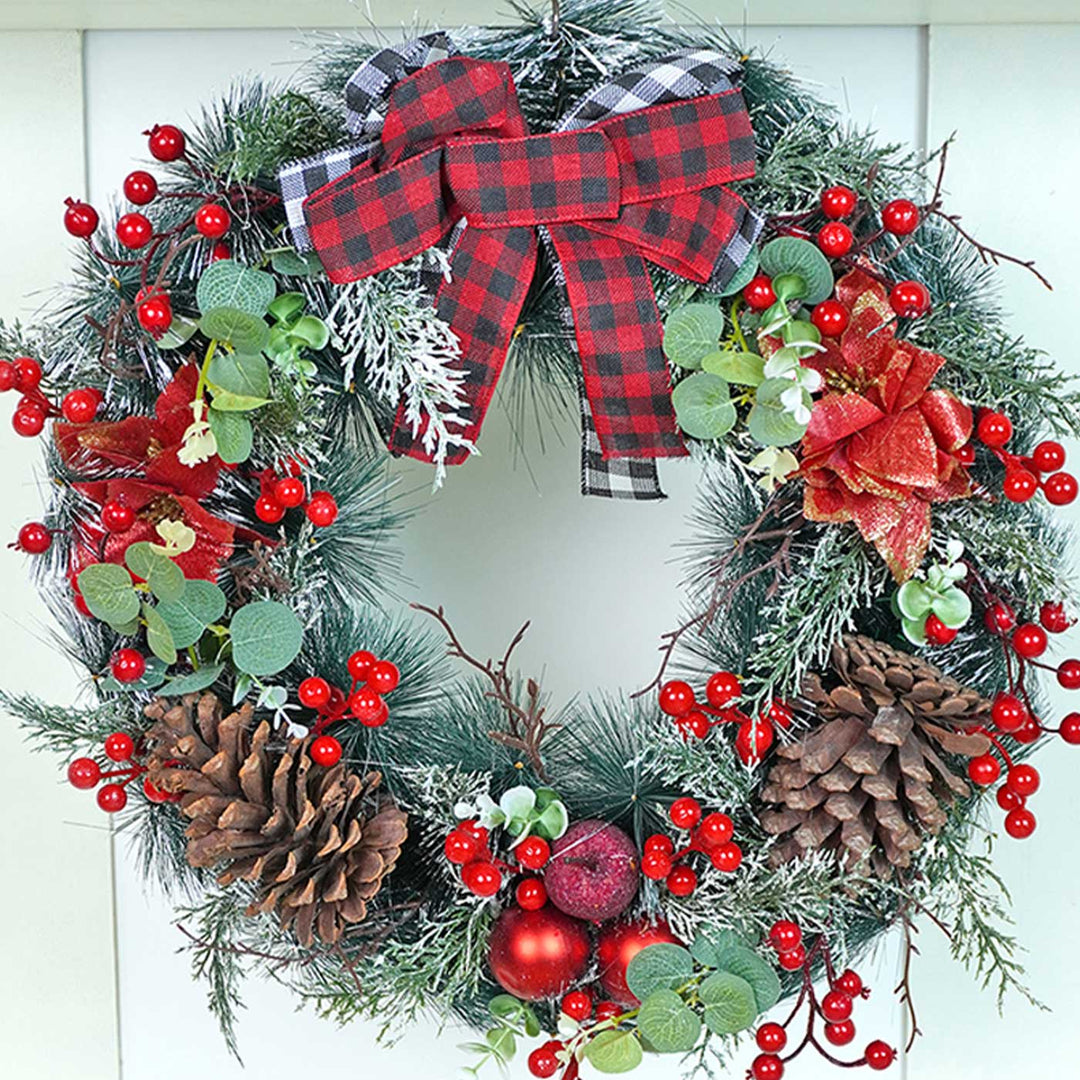 Large Red & Black Checkered Bow Wreath For Christmas Wall Decoration