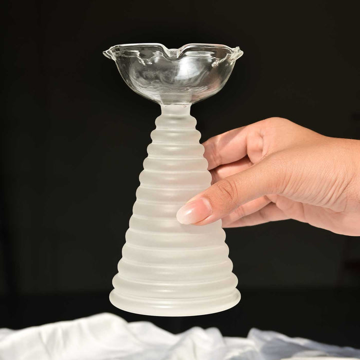 Handmade Clear Frosted Borosil Glass Oil Lamp / Diya | 5.9  inch