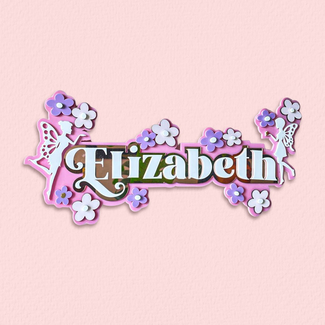 Personalized Fairyland Floral Theme Acrylic Kids Name Plate