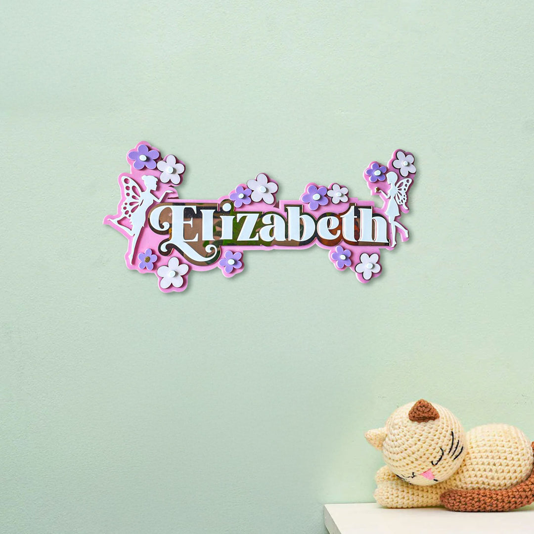 Personalized Fairyland Floral Theme Acrylic Kids Name Plate