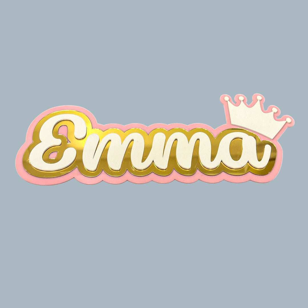 Personalized Gold White With Multiple Motif Theme Acrylic Kids Name Plate