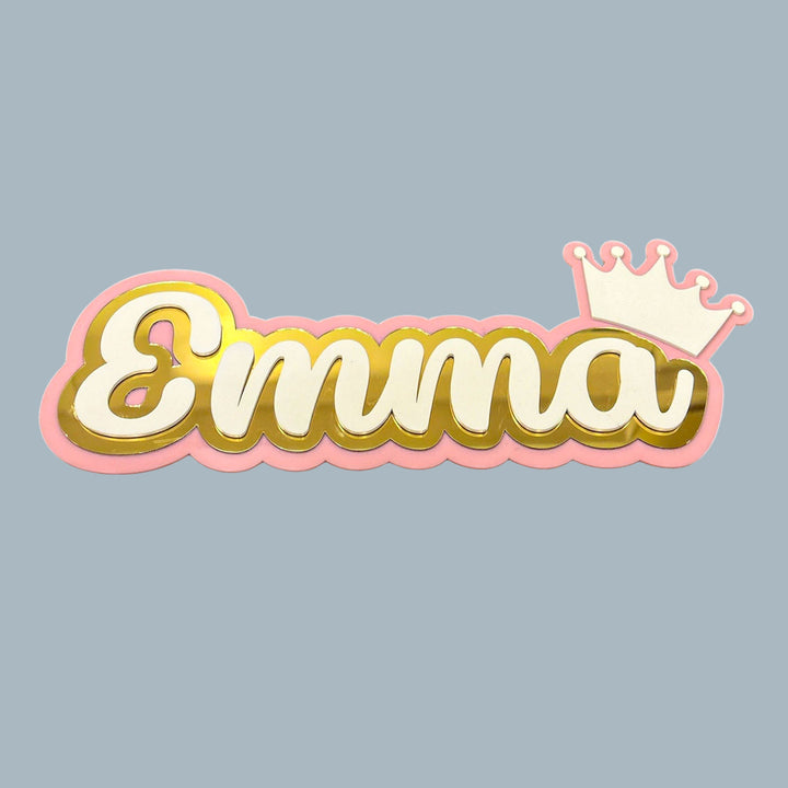 Personalized Gold White With Multiple Motif Theme Acrylic Kids Name Plate