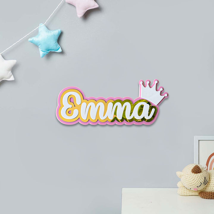 Personalized Gold White With Multiple Motif Theme Acrylic Kids Name Plate