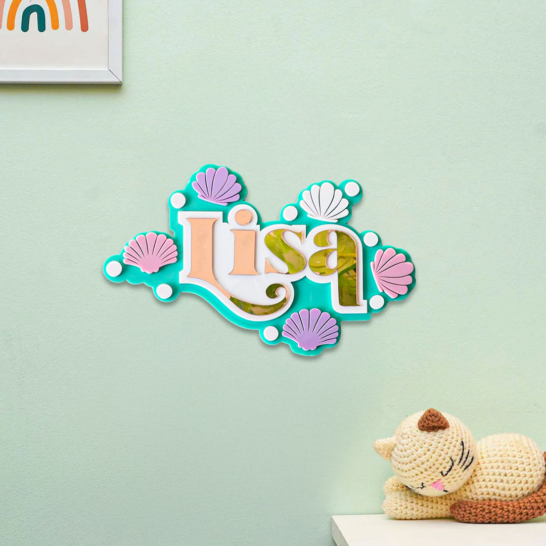 Personalized Seashell Smiles Theme Acrylic Kids Name Plate