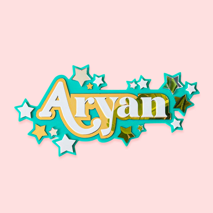 Personalized Stars Theme Acrylic Kids Name Plate