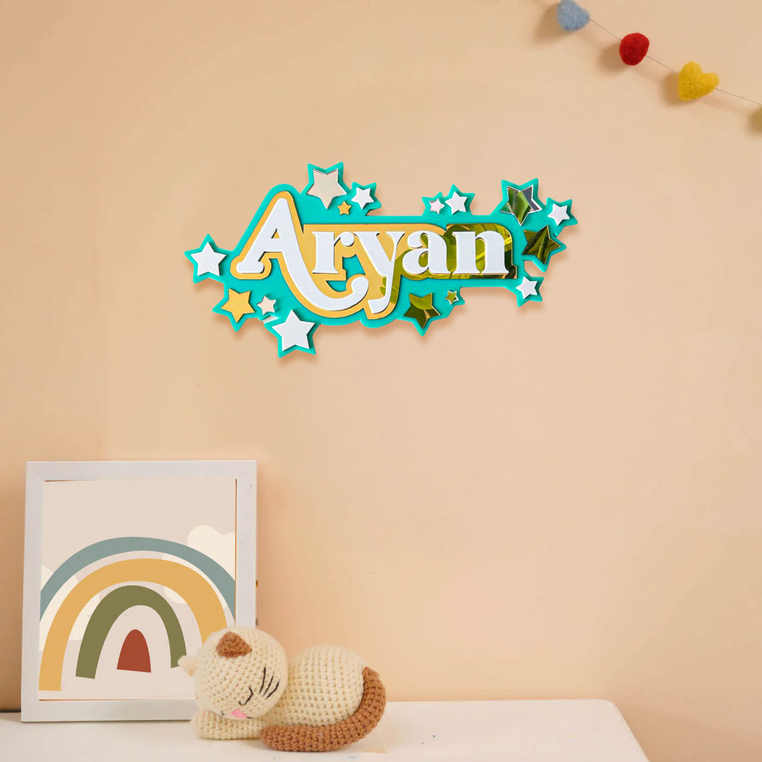 Personalized Stars Theme Acrylic Kids Name Plate