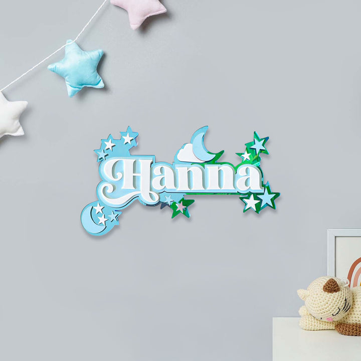 Personalized Moon Magic Theme Acrylic Kids Name Plate