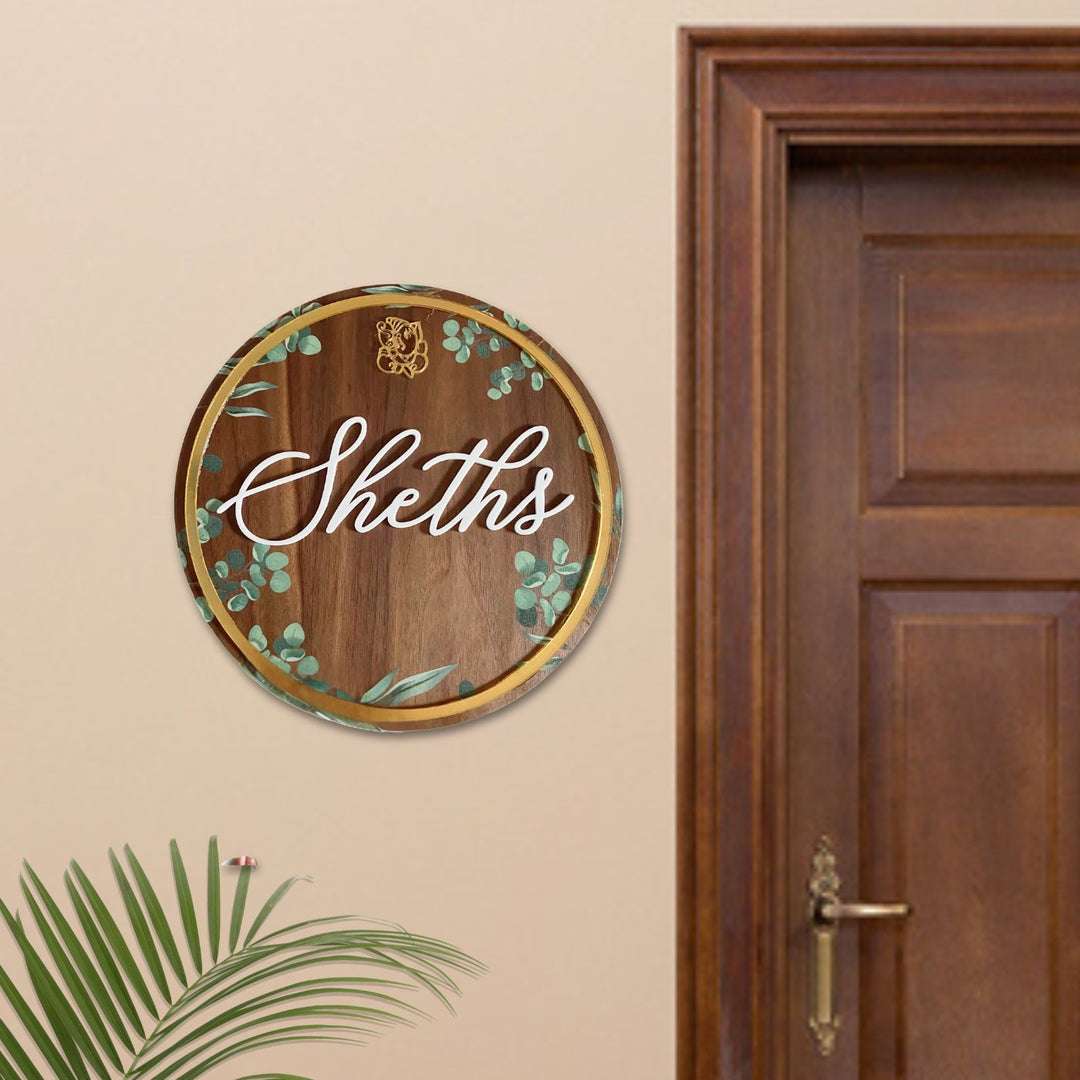 Personalised Wooden Floral Round Nameplate