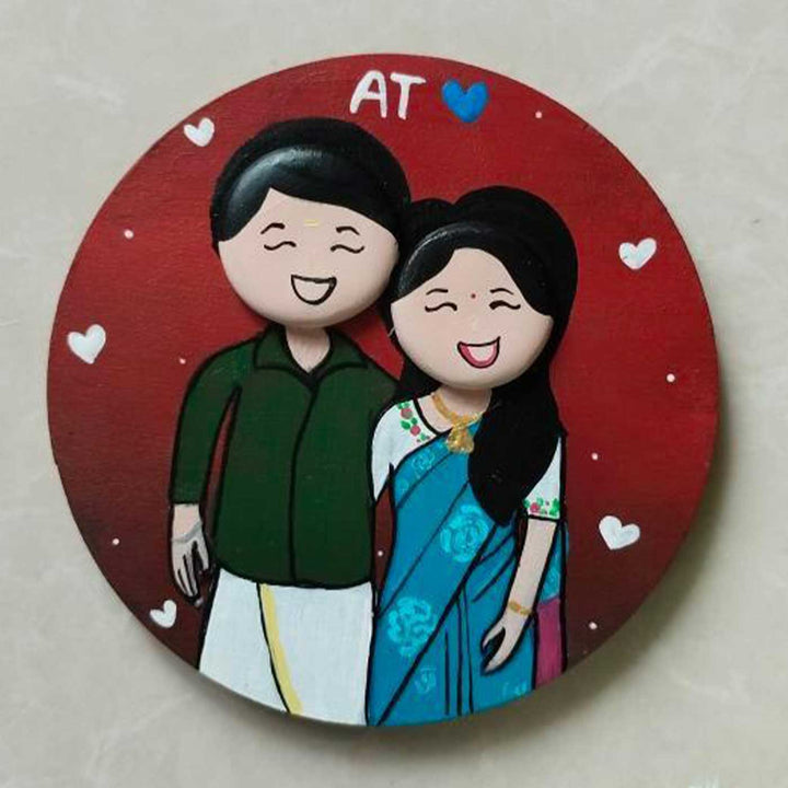 Photo Personalized Pebble Art Couples Magnet With Red Background