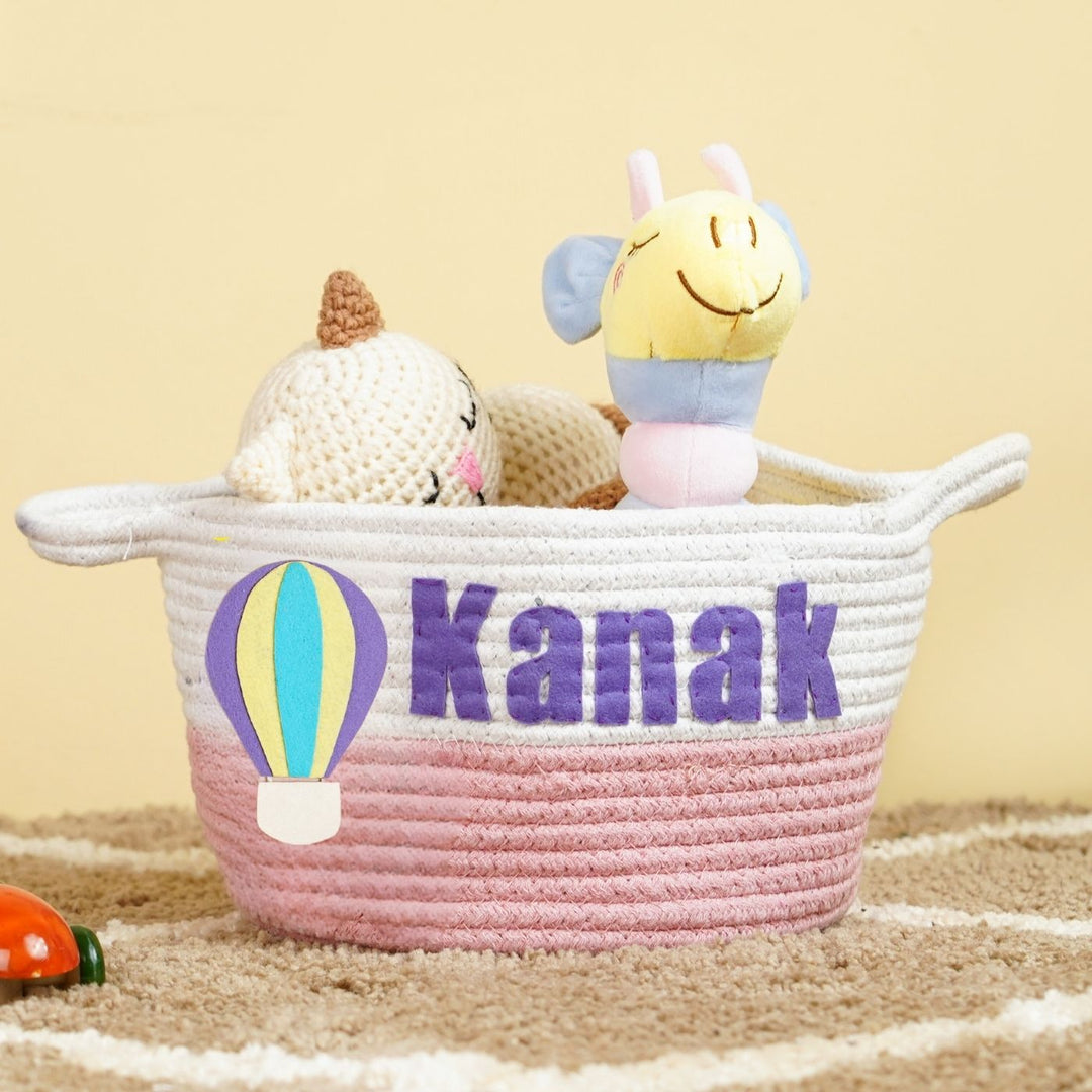 Handmade Personalized Hot Air Balloon Themed Kids Rope Basket