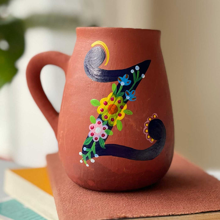 Personalized Hand-painted Floral Theme Monogram Terracotta Mug - Z