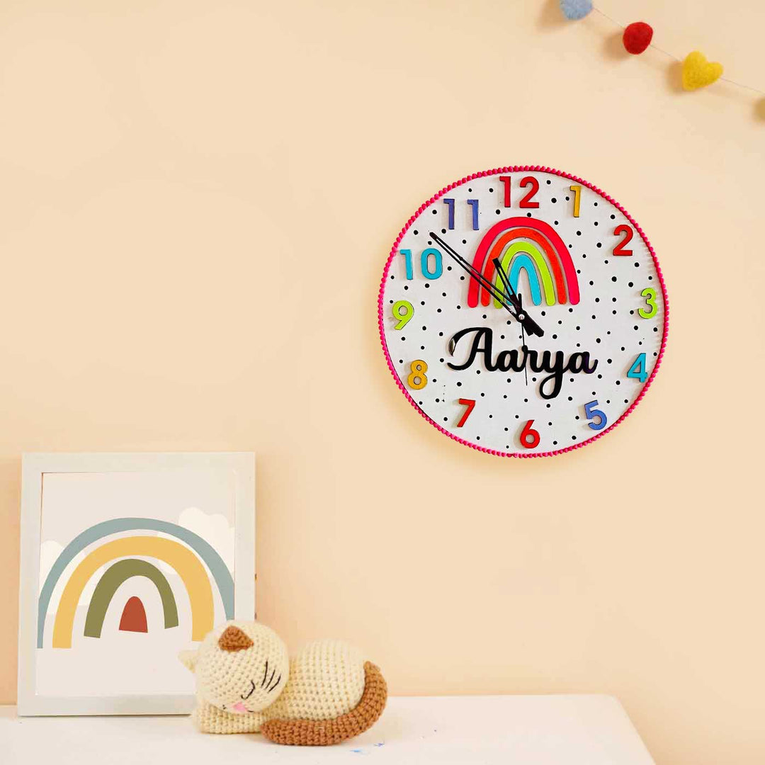 Personalized Handmade Rainbow Themed Kids Wall Clock