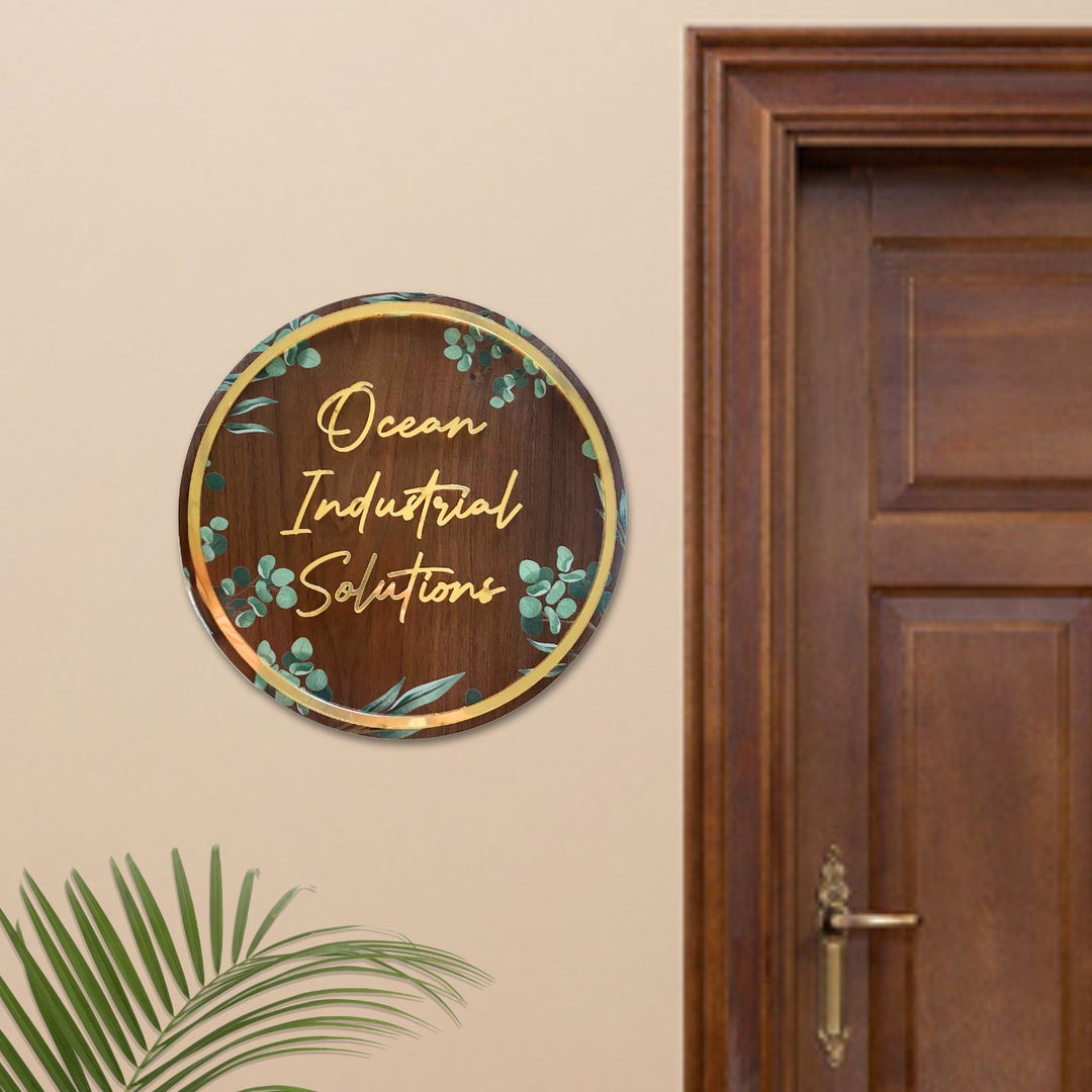 Personalised Wooden Floral Round Nameplate