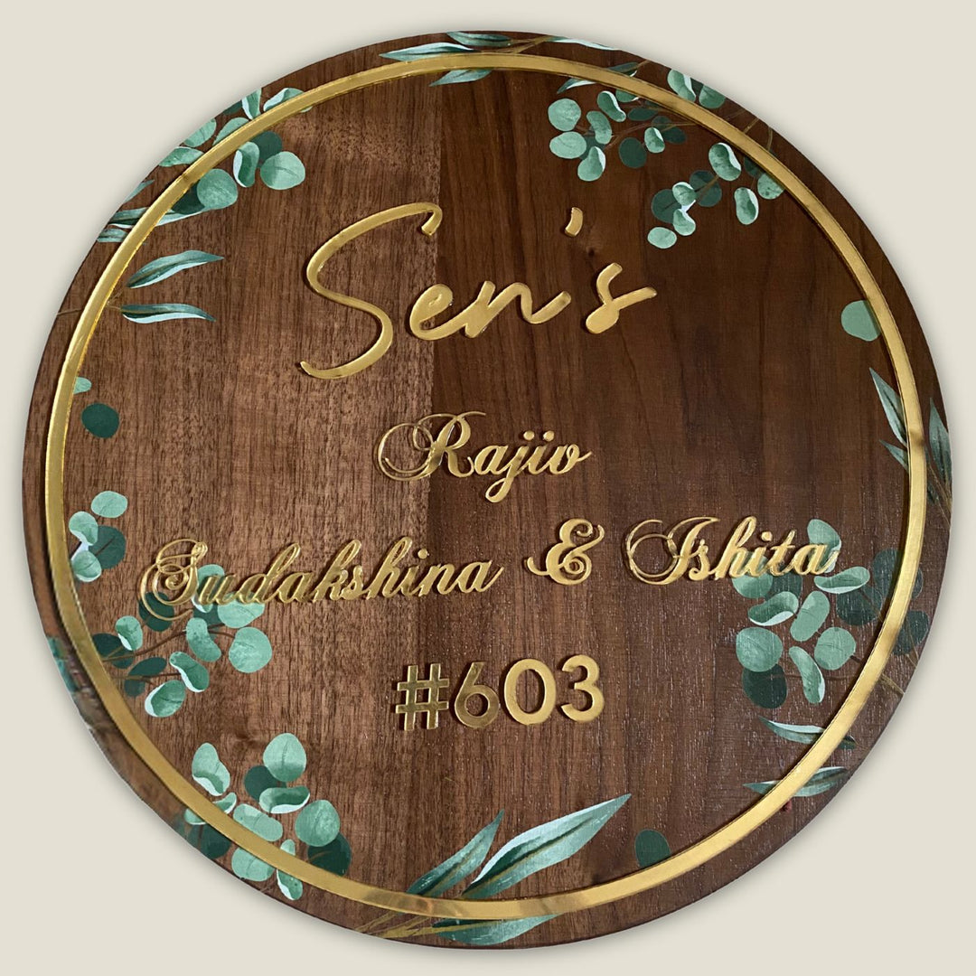 Personalised Wooden Floral Round Nameplate